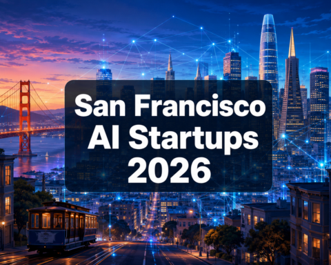 San Francisco AI startups 2026 skyline with neural network illustration